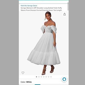 Off Shoulder Long Dotted Tulle Puffy Sleeve Dress